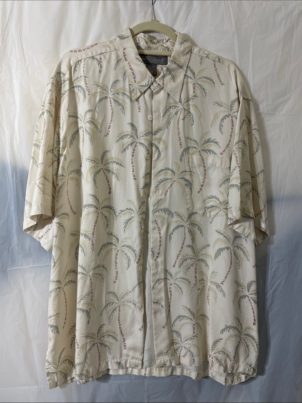Tori Richard Cream Palm-Print Short Sleeve Button-Down